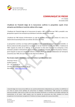 communiqué de presse - Autorité belge de la Concurrence
