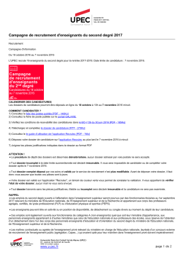 UPEC - Campagne de recrutement d`enseignants du second degré