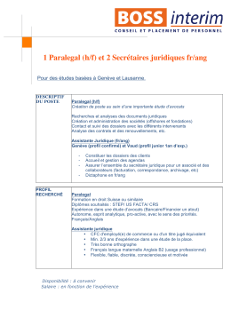 1 Paralegal (h/f) et 2 Secr&eacute;taires juridiques fr/ang