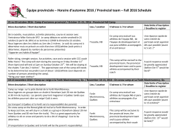 Équipe provinciale – Horaire d`automne 2016 / Provincial team