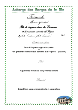 T&eacute;l&eacute;charger ce menu sp&eacute;cial - Auberge des gorges de la Vis