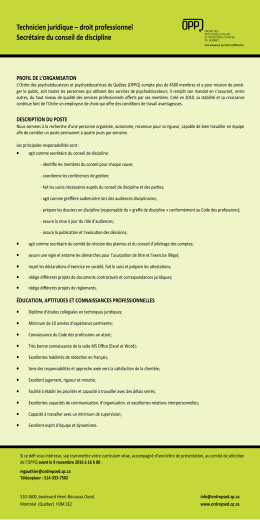 droit professionnel Secr&eacute;taire du conseil de discipline