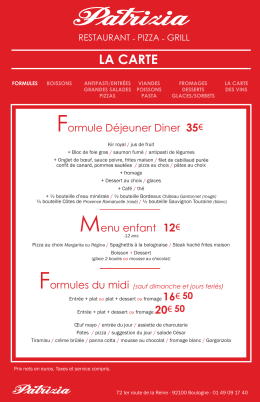 Consultez la carte du restaurant - Patrizia