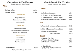 Carte du Bistro du 17 au 27 octobre Carte du