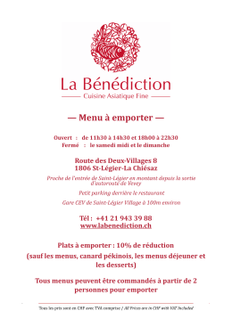 Tous menus peuvent être commandés à partir de 2