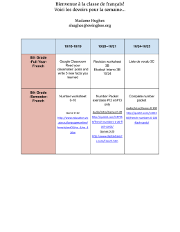 Bienvenue à la classe de français! Voici les devoirs pour la semaine…