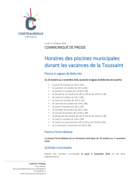 Horaires des piscines municipales durant les vacances de la