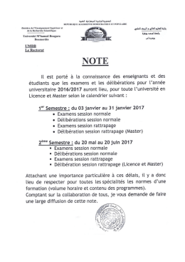 Télécharger le Calendrier des examens et des délibérations pour l