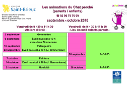 LE CHAT PERCHE animations septembre et octobre - Saint