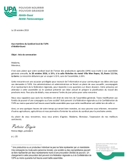 Convocation et ordre du jour - L`Union des producteurs agricoles