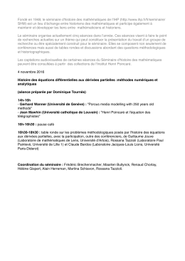 Fondé en 1948, le séminaire d`histoire des mathématiques de l`IHP