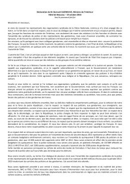 D&eacute;claration de M. Bernard CAZENEUVE, Ministre de l`Int&eacute;rieur H&ocirc;tel