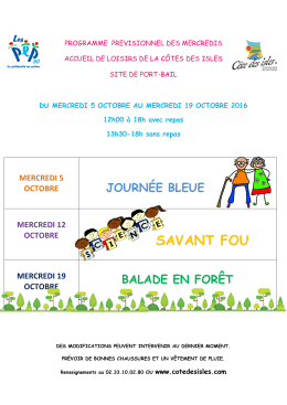 programme du mercredi 5 octobre au mercredi 19 octobre 2016