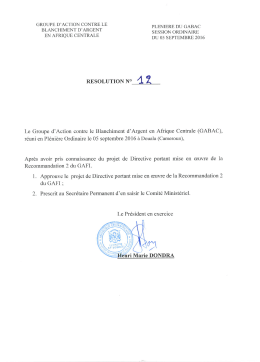 RESOLUTION N°12 Projet de Directive portant mise oeuvre