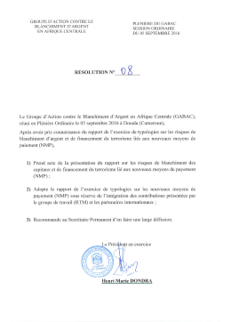 RESOLUTION N°8 Rapport de l`exercice de typologie sur