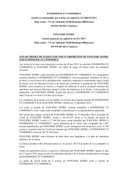 Avis de projet de fusion par voie d`absorption de Fonci&egrave;re S&eacute;pric par