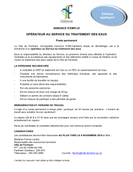 Op&eacute;rateur au service du traitement des eaux