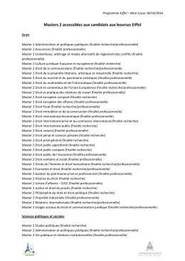 Masters 2 accessibles aux candidats aux bourses Eiffel