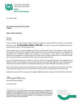 Convocation et ordre du jour - L`Union des producteurs agricoles