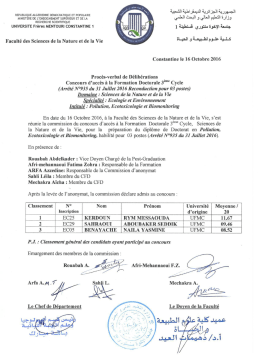 Ecologie et Environnement - Université des Frère Mentouri