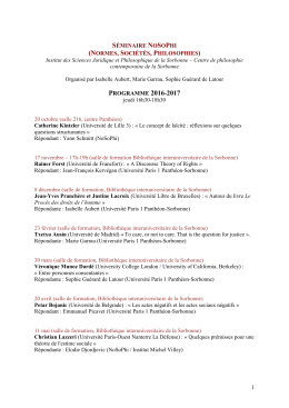 1 s&eacute;minaire nosophi (normes, soci&eacute;t&eacute;s, philosophies) programme