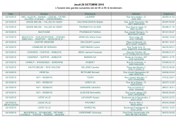 Jeudi 20 OCTOBRE 2016 L`horaire des gardes suivantes est