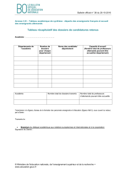 Tableau r&eacute;capitulatif des dossiers de candidatures retenus