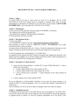 REGLEMENT DU JEU &laquo; GiFi WALIBI OCTOBRE 2016