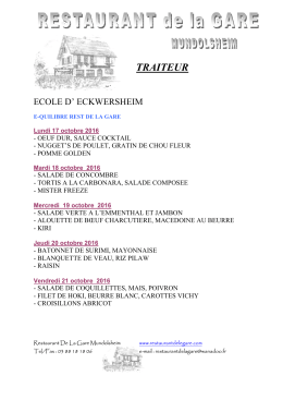 Menu cantine scolaire - Eckwersheim