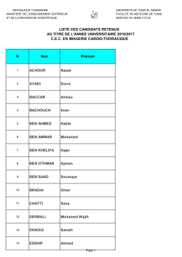 LISTE DES CANDIDATS RETENUS AU TITRE DE L`ANNEE