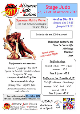 Stage Judo 26, 27 et 28 octobre 2016