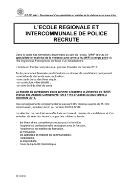 l`ERIP recrute un spécialiste en maîtrise de la