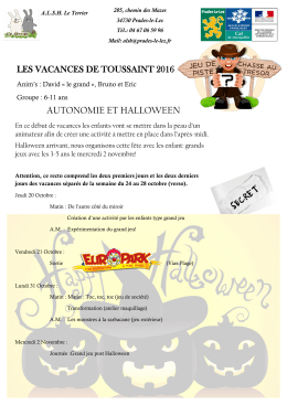 Programme des vancances d`automne / Primaire - Prades-le-Lez