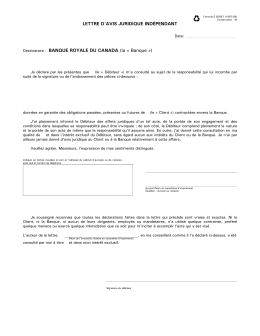 LETTRE D`AVIS JURIDIQUE IND&Eacute;PENDANT Destinataire
