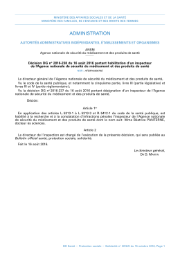 D&eacute;cision DG n o 2016-238 du 16 ao&ucirc;t 2016