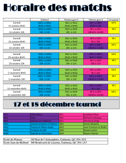 Horaire des matchs ligue mini-basket / Game schedule mini