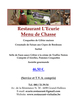 Restaurant L`Ecurie Menu de Chasse