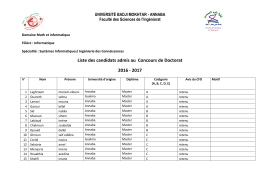 Liste des candidats admis au Concours de Doctorat 2016
