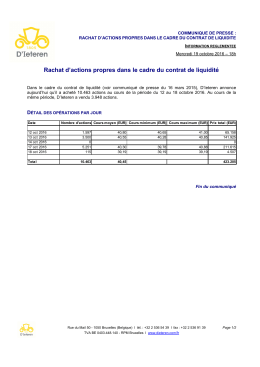 Rachat d`actions propres dans le cadre du contrat de