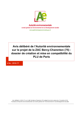 Avis d&eacute;lib&eacute;r&eacute; de l`Autorit&eacute; environnementale sur le projet de