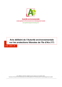 Avis délibéré de l`Autorité environnementale sur les