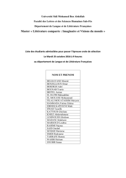Master &laquo; Litt&eacute;rature compar&eacute;e : Imaginaire et Visions du monde &raquo;