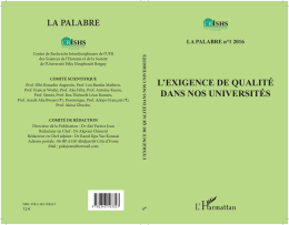 L`EXIGENCE DE QUALIT&Eacute; DANS NOS UNIVERSIT&Eacute;S LA PALABRE
