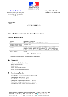 SGDSN AVIS DU CERT-FR Gestion du document 1 - Certa