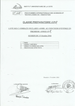 Page 1 INSTITUT UNIVERSITAIRE. DE LA COTE PROGRAMMES