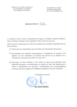 RESOLUTION N°1 Etat de la conduite des évaluations