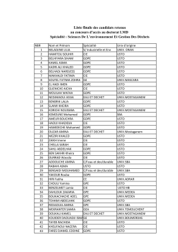 Liste finale des candidats retenus au concours d`acc&egrave;s au doctorat
