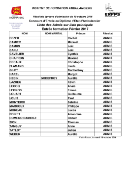 Liste des Admis sur liste principale Entrée formation Février 2017