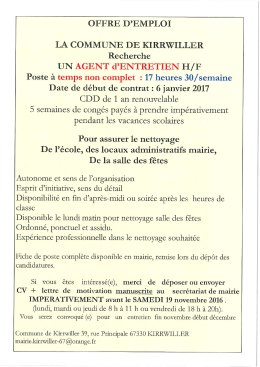 Page 1 OFFRE D`EMPLOI LA COMMUNE DE KIRRWILLER