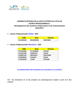 CANDIDATS RETENUS DE LA LISTE D`ATTENTE AU